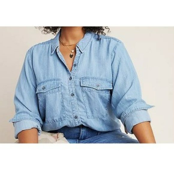 Anthropologie Tops - Pilcro Cate Classic Chambray Buttondown in Medium Blue Wash Plus size